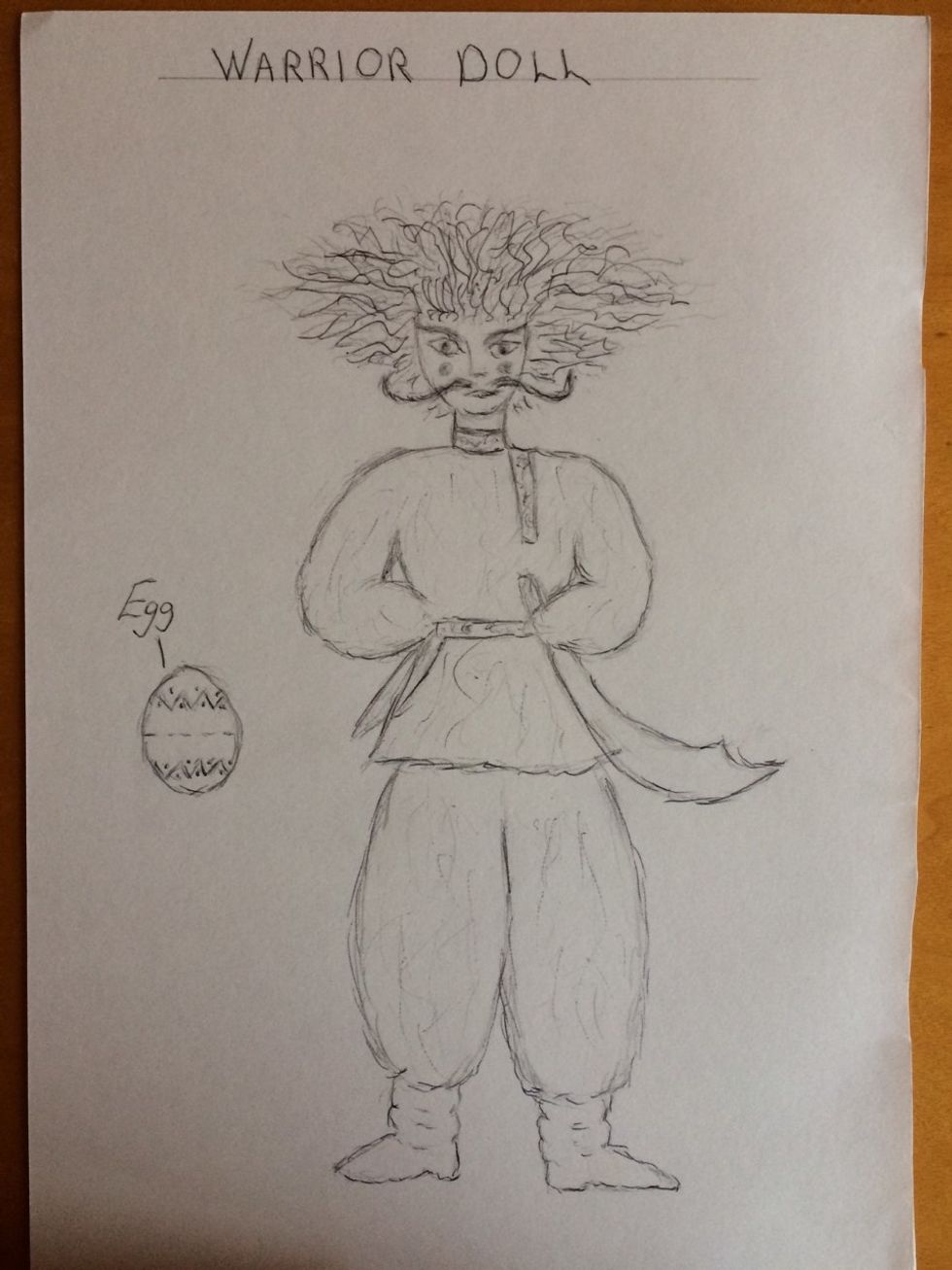 A sketch of a warrior doll and easter egg